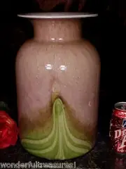 FAB MILK CAN SHAPE Glass Floor Table Vase MURANO, ITALY - MAUVES & GREENS!
