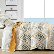 DUOHONG 100% Cotton Quilted Bedspread Coverlet Set King Size, King Lightweight Quilt with 2 Pillow Shams, Geometric Quilted Coverlet Bedding Set Bed Blanket for King Bed, Orange