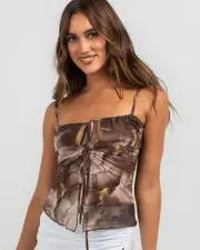 [Luvalot] Luvalot Women's Katrina Mesh Tie Front Top in Coffee Size 4 4 Coffee