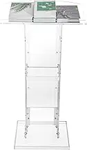 Acrylic Clear Podium Stand, Sleek Professional Presentation Lectern, Modern Lectern & Podium with Storage Shelf for Church, Speech, Classroom, Wedding, Concert.