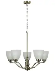 [Oriel Lighting] RochesterTraditional Glass 5 Pendant Light in Antique Brass