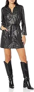 [PAIGE] Women's Karmine Vegan Leather Button Down Mini Dress in