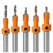 Unique 5-Piece 8mm Round Shank Countersink Drill Bits with Wrench for Woodworking and Chamfering Holes