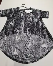 NWT Taking Shape TS Black White Short Sleeve Round Neck Hi Lo Tunic Top ~ Size S