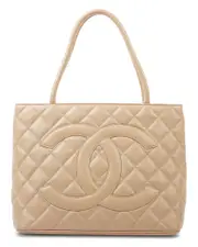 Chanel Beige Caviar Leather Medallion Tote GHW (Authentic Pre-Loved)