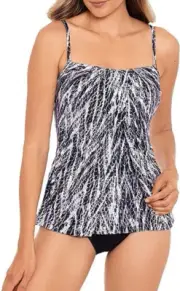 Miraclesuit Women's Silver Gray Chevron Python Jubilee Tankini Top Size 10