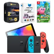 Nintendo Switch Neon Red/Blue OLED Console + Kirby and the Forgotten Land Bundle