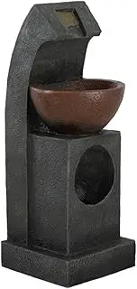 Mini Fountain, 23.8" Black and Brown Sculptural Water Fountain with Bowl Basin, with Light and Pump, for Indoor and Outdoor