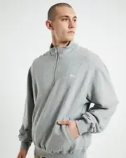 Stock Logo Mock Neck Long Sleeve Fleece Jumper Marle Grey