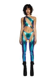 [Club Exx] Indigo Prism Moonwalk Cut-Out Catsuit