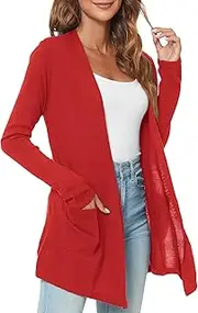 [Urban CoCo] Women's Long Sleeve Open Front Lightweight Cardigan Sweaters with Pockets