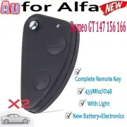 2X Complete Remote Key Fob To Suit Alfa Romeo GT 147 156 166 433MHz ID48 Light