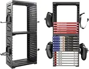 Fesatccoz 24 Grid Video Game Storage Tower, Double Layer Game Disc Holder Adjustable Game Holder Rack with 4 Controller Mounts Compatible with PS5 PS4
