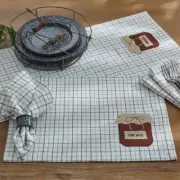 Jam Jar Table Settings Placemat Runner Napkin Country Grey Moss Green Plaid Park