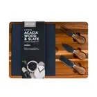 4pcs4 Piece Acacia Wood & Slate Cheese Board With Knife Set