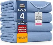 Utopia Bedding Washable Underpads 34" x 36" (Pack of 4), Waterproof Reusable Heavy Absorbency Incontinence Bed Pads for Adults, Kids, Elderly and Pets, Bedwetting Pads for Sofa and Couch (Blue)