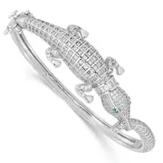 Sterling Silver Rhodium-Plated Polished Cz Alligator Hinged Bangle