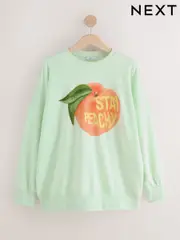 Mint Green Longline Fun Fruit Graphic Print Stay Peachy Crew Neck Sweatshirt (AP1070) | $53