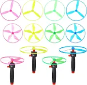 Sdigv 12 Pcs Flying Saucer Flying Disc Toy Helicopter Toy Disco Flyers Include 4 String Launchers and 8 Flying Saucer Flying Disc Launcher Flying T...