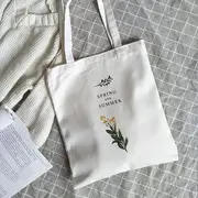 Flower Print Canvas Tote Bag As Shown In Figure - One Size