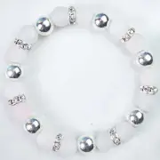 Matted Quartz Bracelet, Silver Plated Hematite, Magic Rondelle Spacers, 6.75"