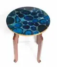 18" Agate Corner Table Top Natural semi precious stones Work Art