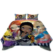 Colorful Painting Three Little Birds and Fairies Coverlet