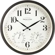 Presentime & Co 16" Farmhouse in/Outdoor Clock, Wall Clock & Weather Station, Weather Thermometer, Wall Décor and Timepiece for Farmhouse Decoration, Oil Rubbed Bronze Finish