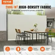 Retractable Side Awning,160X300cm Aluminum Outdoor Privacy Screen, 280g Polyester Water-proof Retractable Patio Screen, UV 30+ Room Divider Wind Screen for Patio, Backyard, Balcony, Beige