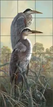 Heron Tile Backsplash Robert Binks Lodge Art Ceramic Mural REB020
