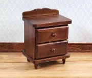 Dollhouse Nightstand Side Table 2 Drawers Walnut Finish 1:12 Scale Miniature