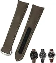 [PnterLoce] 19-21mm Curved Genuine Leather Watchband Fit for Omega Seamaster Planet Ocean 300/600 Fit for DE VILLE AT150