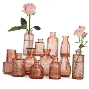12 Pcs Glass Bud Vase Set of，Small Glass Vases for Flowers，Mini Vintage Amber