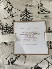 Pottery Barn Teen Mountain Run Flannel Organic Full Sheet Set 4 Pcs. Ski, Snow