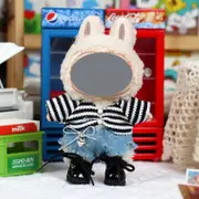 Labubu Baby Clothes 17cm Labubu Cloth Clothes Heartbeat Macaron Vinyl Face Doll Baby Clothes Replacement——style:Trendy Cool Hot Girl Two Piece Set