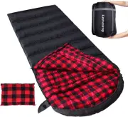 Keencamp 0 Degree Sleeping Bag Cotton Flannel Winter Cold Weather for Black_L