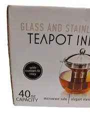 Willow & Everett Teapot with Black Cozy Loose Tea 40 oz 3-4 Cup Clear Glass SS