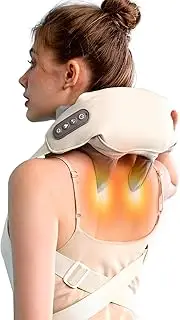 Wearable Neck Shoulder Massager, Deep Tissue Shiatsu Back Massagers with Heat for Pain Relief, Electric Human-Hand Kneading Squeeze Muscles Massage Pillow, Gifts for Women Men Full Body Use