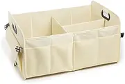 Car Storage Organizer, Collapsible Car Trunk Organizer with Multi Compartment, Car Storage Bag with Adjustable 2 Straps for SUV, Truck, Sedan, Minivan, Standard Size, 55 * 32 * 32cm, Beige