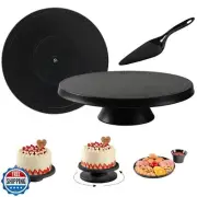 ECWAY 12 inch Revolving Cake Stand with Spatula, Black Rotating Cake Turntabl