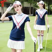 在飛比找樂天市場購物網優惠-夏季高爾夫球服裝 女士短袖T恤V領后紐扣領運動休閑Polo衫