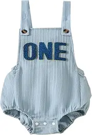 [Honganda] Summer Baby Boy 1st Birthday Outfit Sleeveless Backless 1 Year Old Overalls Cake Smash Romper for First Birthday
