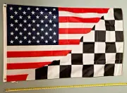 CHECKERED FLAG *FREE SHIP USA SELLER!* USA / Nascar Sprint Car Racing Sign 3x5'