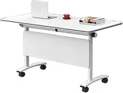 Office Foldable Conference Table, Can Be Used As Office Desk, Training Table, Conference Table Multifunctional White Rectangular Table, With Locking Universal Wheels, Easy To Move(140*50cm/55.1*19.7in