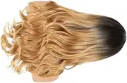 LALADEFIEE Realistic Curly Wig for Women Black Gradient Light Gold Stylish Fashion Accessory