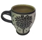 Karen Newgard Pottery 4.25” Tall Mug Sgrafitto Carved Tree South Carolina Artist