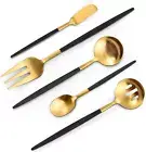 Matte Black Gold Serving Silverware Set 5piece Round Shared Utensils Set Of Stai