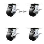 4 Inch Polyolefin Caster Set with Ball Bearing 4 Brake and 2 Swivel Lock SCC