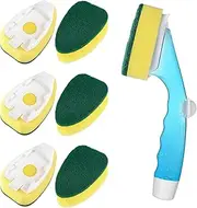 Non Scratch Dishwand with Handle - 6 Refills Heavy Duty Dish Wand Pack, Replacement Sponge Heads Set, Soap Dispenser Scrubbers, Dishwashing Scrub Brush, Cleaners Supplies, Dishwasher Cleaning Tool kit