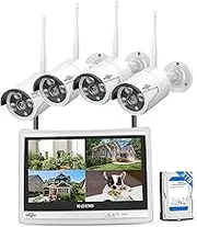 Hiseeu [16CH Expandable, 5MP] 2.4G/5G Wireless Pro Security Camera System, 5MP Outdoor Indoor Cameras, Plug & Play, Waterproof, Motion Detection, 1TB HDD (4Pcs-5MP-12V-1T)